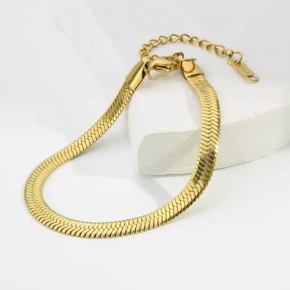 Stainless Steel Smooth Gold Bracelet Snake Chain Men and Women 7”+2” - Picture 3 of 4